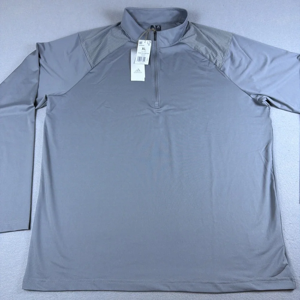 Adidas Shoulder Stripe 1/4 Zip Sweatshirt Mens Extra Large Gray Pullover Running